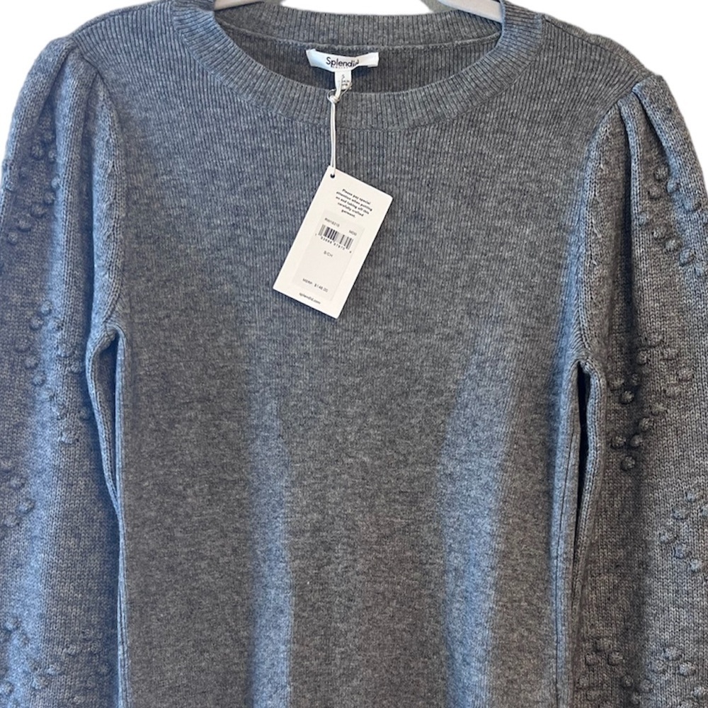 Splendid NWT Puff Sleeve Heart Popcorn Knit Crewneck Sweater Size S - Picture 3 of 9